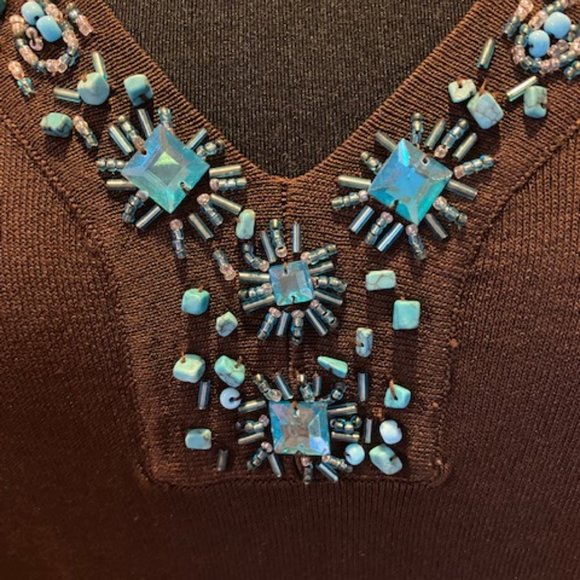 Style & Co. Brown Sweater/Lightweight w/Turquoise Embellishment SZ XL - Picture 4 of 7